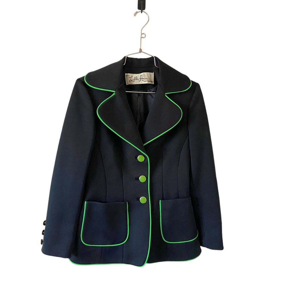 Lilli Ann Paris San Francisco Blue blazer with green piping trim - VINTAGE